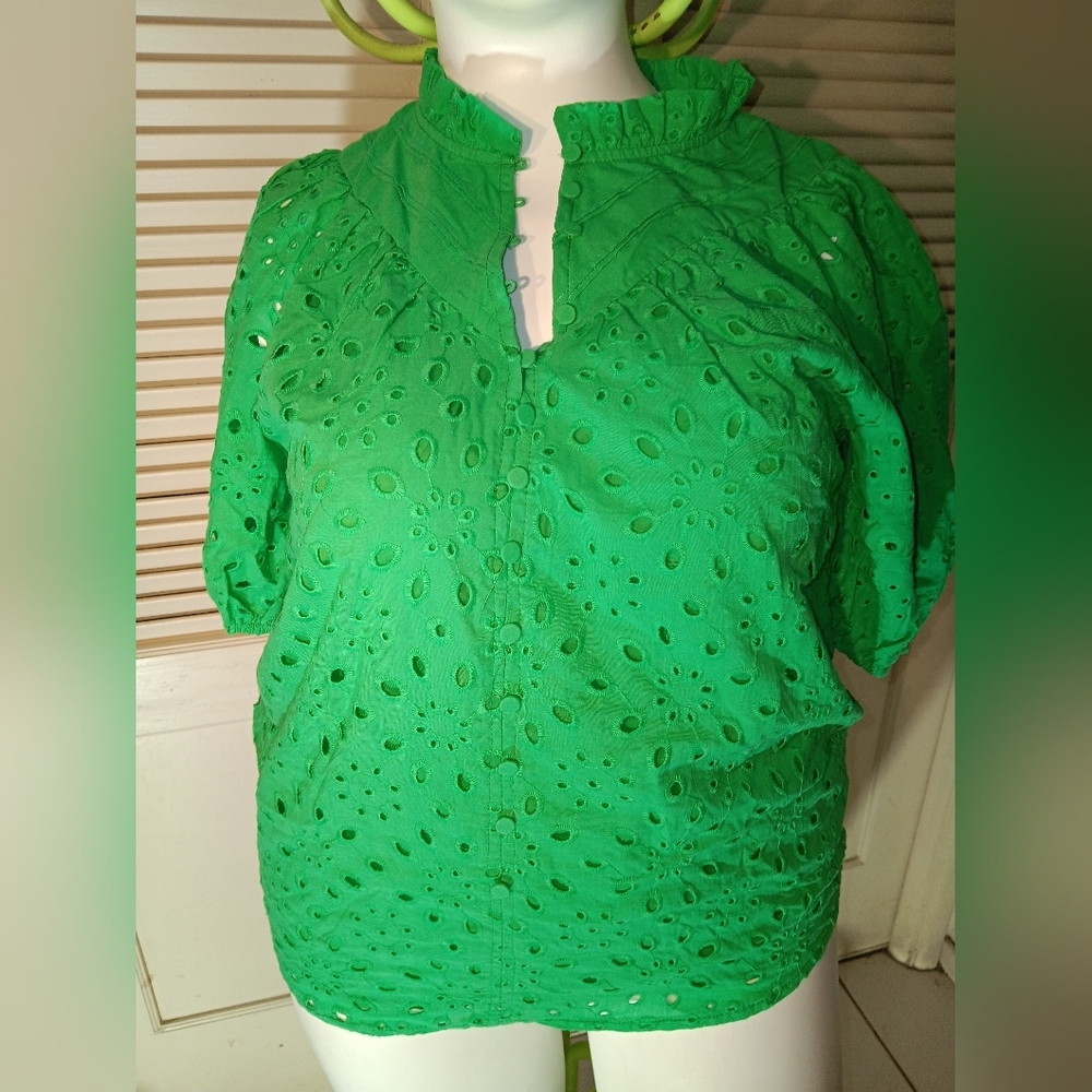 Green Eyelet Women's Top